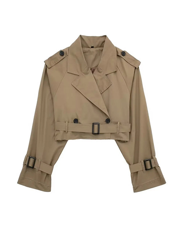 Damen Trenchjacke Kurz Mit Reverskragen