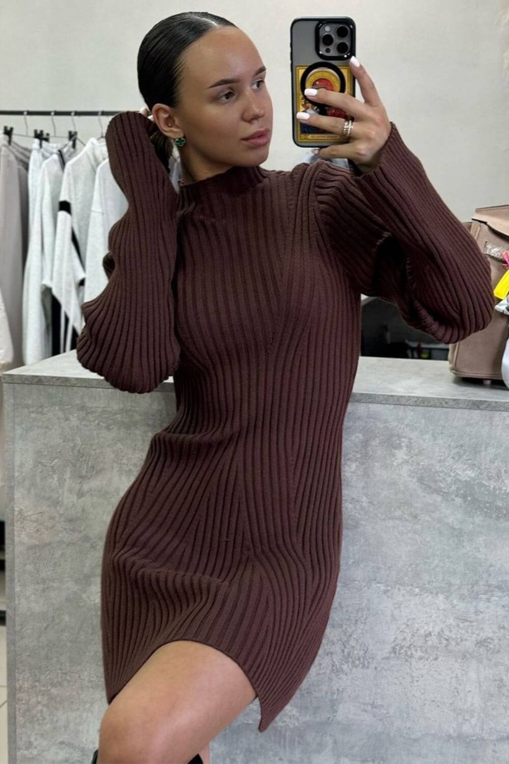 Strukturiertes kurzes Kleid aus Baumwollmischung