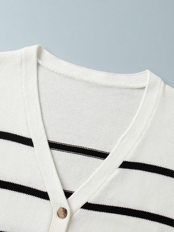 Damen Gestreifter Cardigan Mit V-Ausschnitt Und Knopfleiste