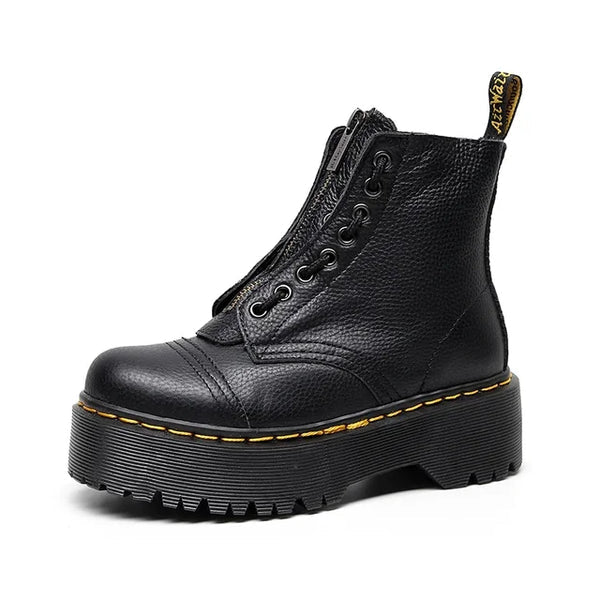 Damen Lederstiefel Mit Plateau Sohle