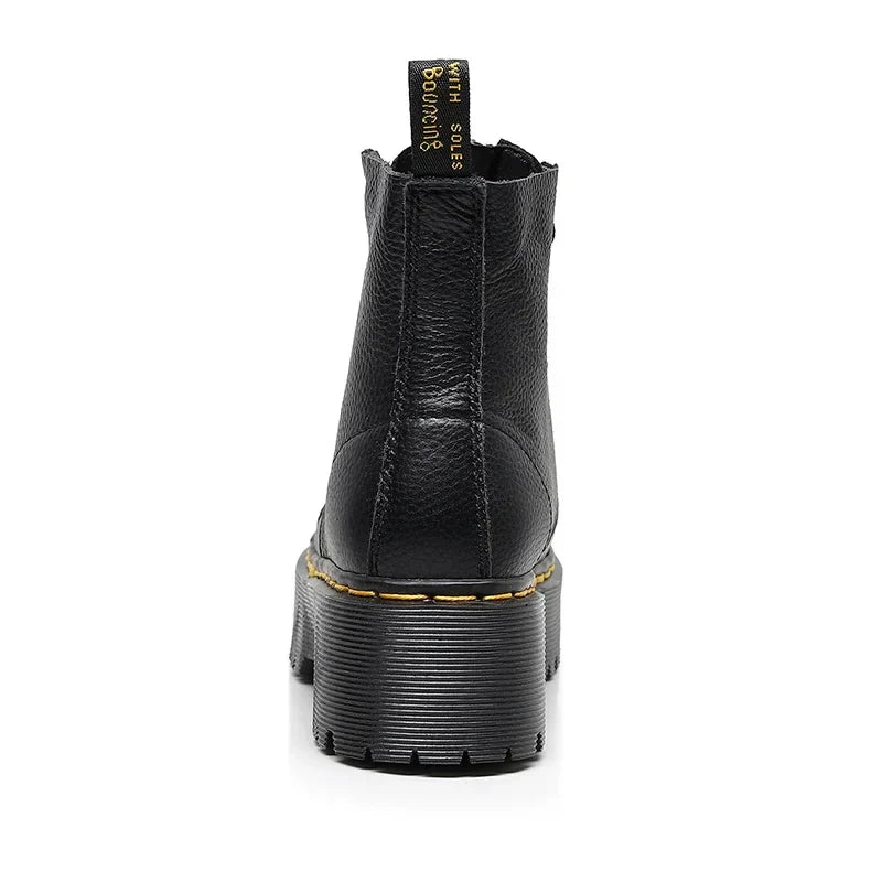 Damen Lederstiefel Mit Plateau Sohle