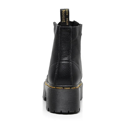 Damen Lederstiefel Mit Plateau Sohle