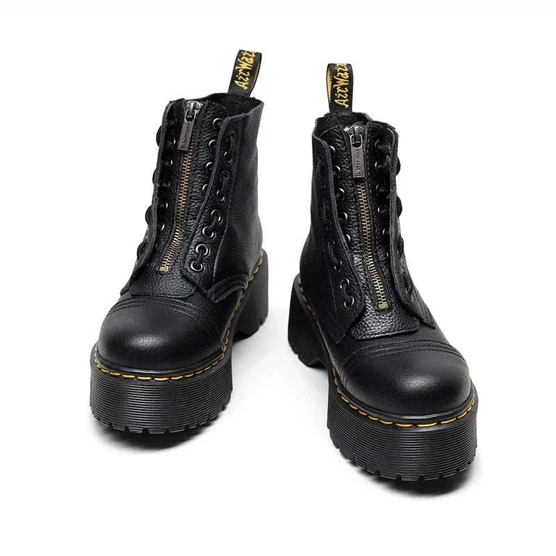 Damen Lederstiefel Mit Plateau Sohle