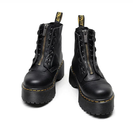 Damen Lederstiefel Mit Plateau Sohle