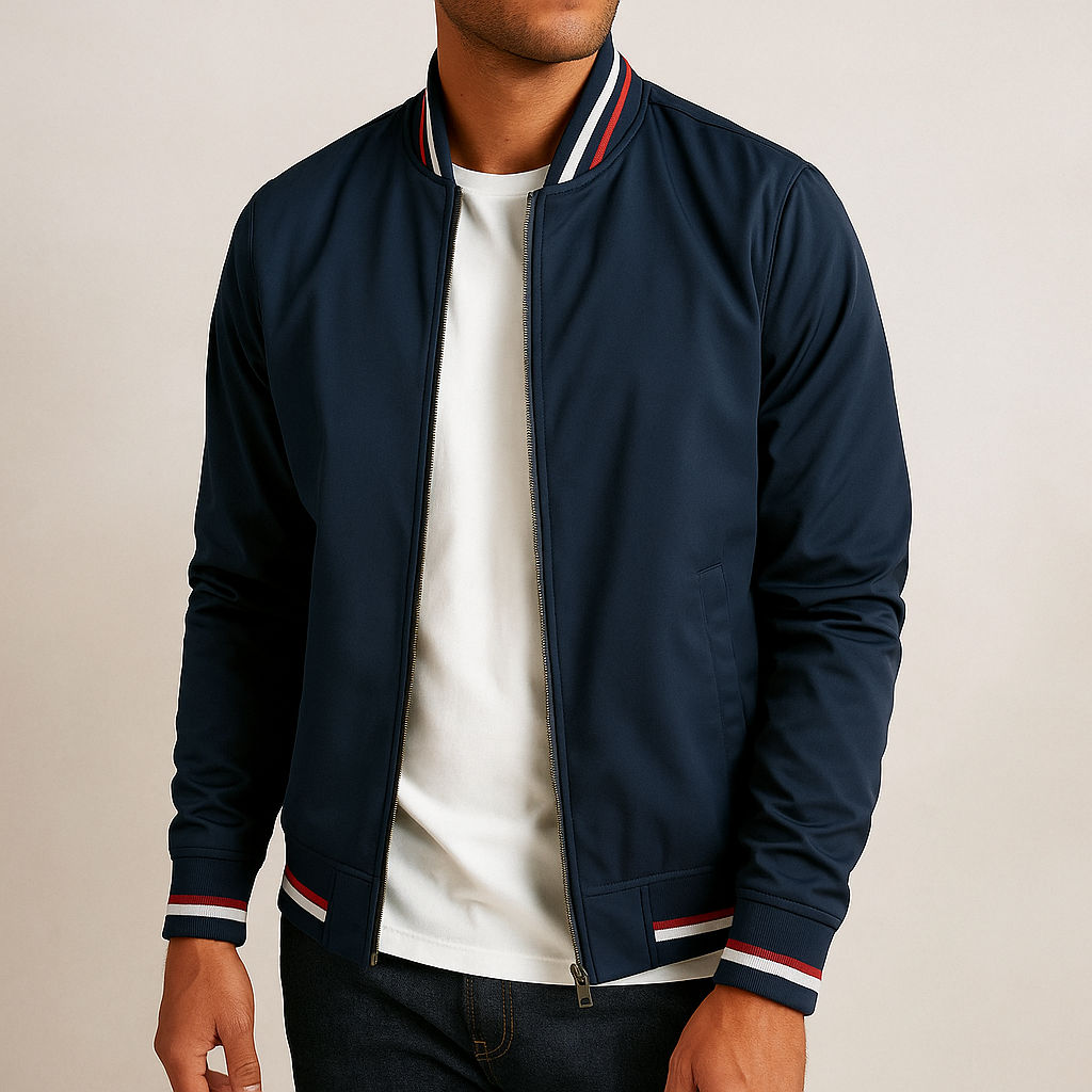 Herren Bikerjacke mit Reißverschluss und Rippkragen in Vorderansicht