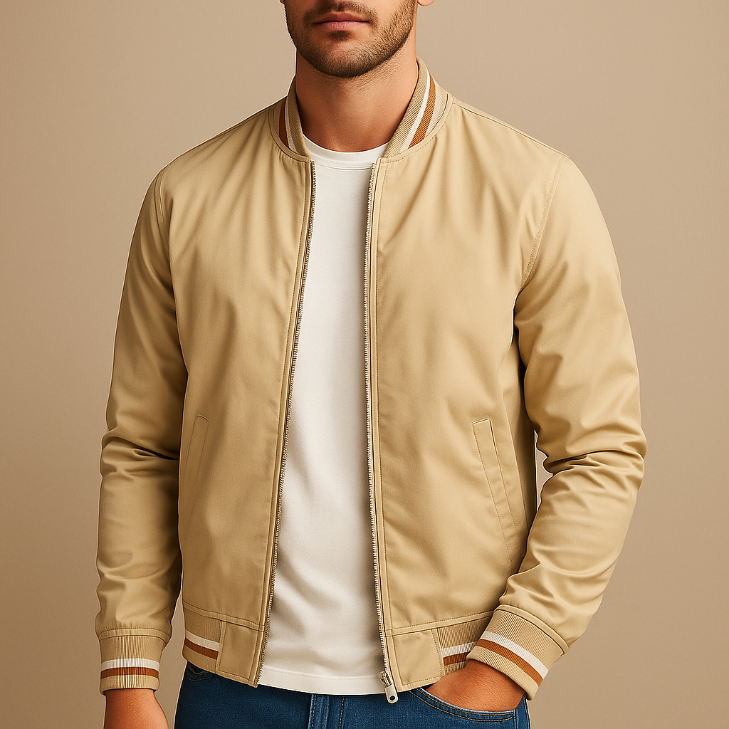 Herren Bikerjacke im urbanen Freizeitlook getragen vom Model
