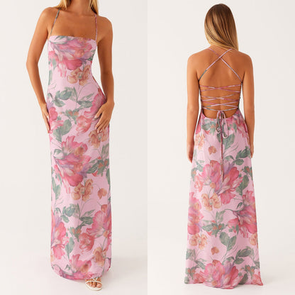 Damen Blumen Maxikleid Sommer Ärmellos Strandkleid