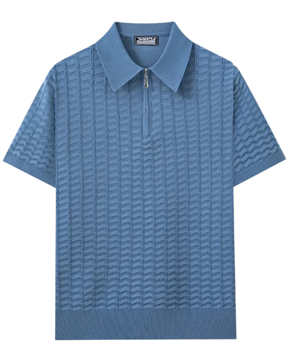 Herren Viskose Strick-Poloshirt mit Reißverschluss und geripptem Saum