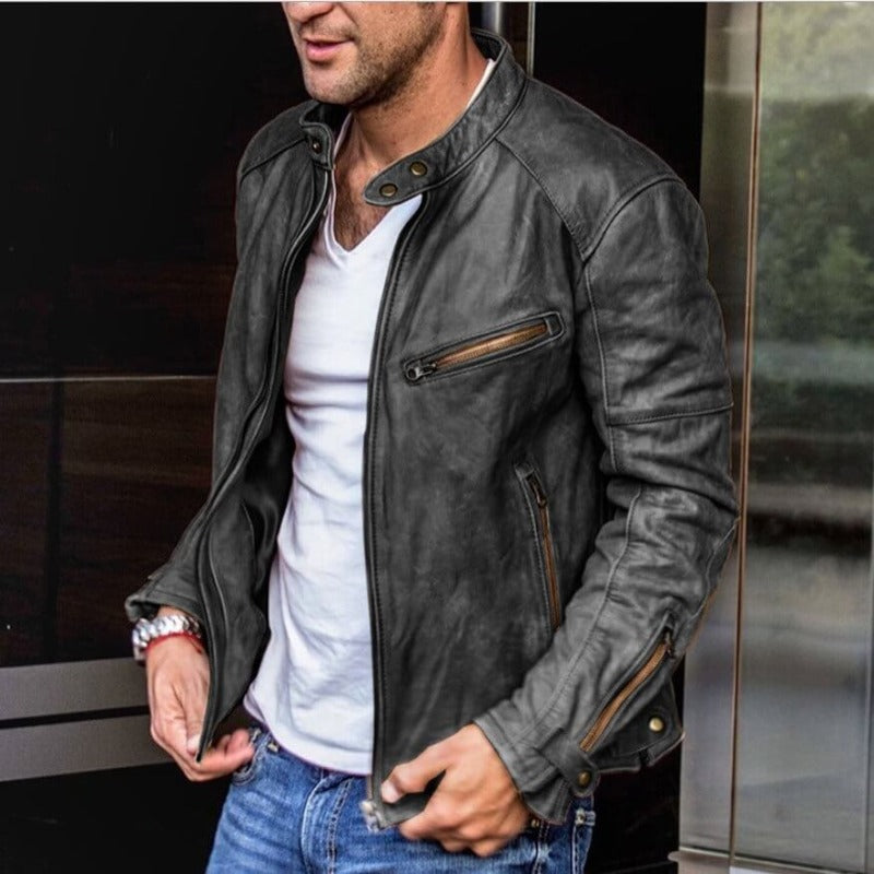 Herren Lederjacke Mit Wetterfestem Design Und Klassischem Schnitt