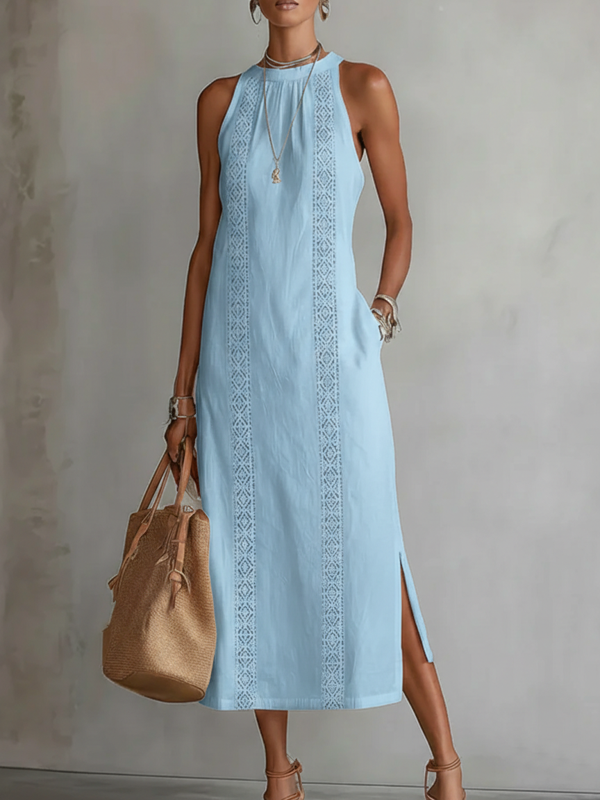Leinen-Midikleid mit Stehkragen