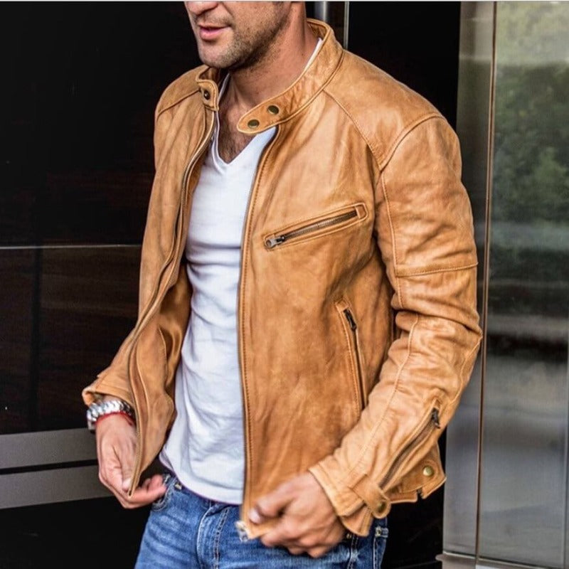 Herren Lederjacke Mit Wetterfestem Design Und Klassischem Schnitt
