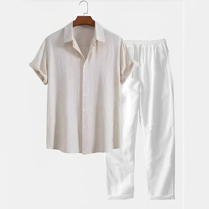Herren Freizeit Leinen Hemd und Hose Set für den Sommer