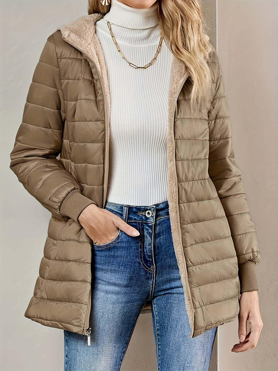 Midi-Steppmantel mit Fleecefutter für Damen