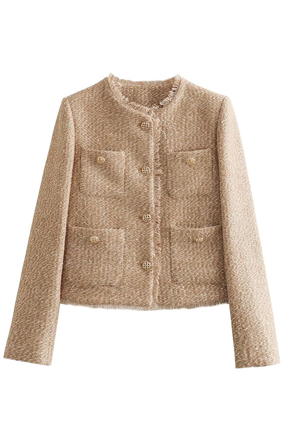 Damen Kurzjacke Mit Rundhalsausschnitt Und Knopfleiste