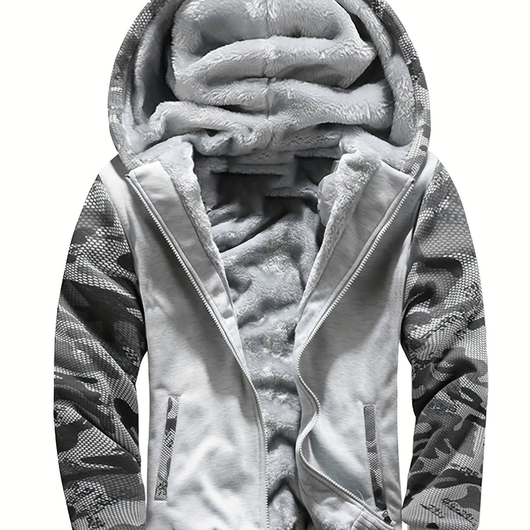 Warme Camouflage Fleecejacke mit Kapuze für Herren