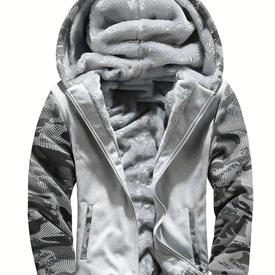 Warme Camouflage Fleecejacke mit Kapuze für Herren