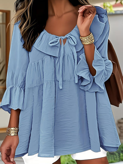 Elegante Bluse mit Rüschensaum am Ausschnitt für Damen