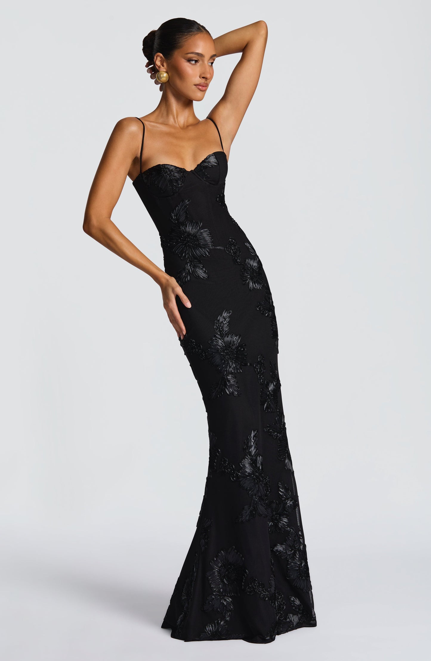Maxikleid aus Velours mit herzförmigem Ausschnitt