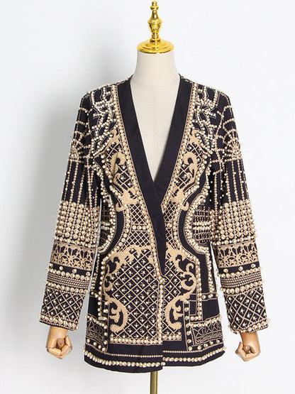 Damen Blazer Mit Perlenverzierung Und V Ausschnitt