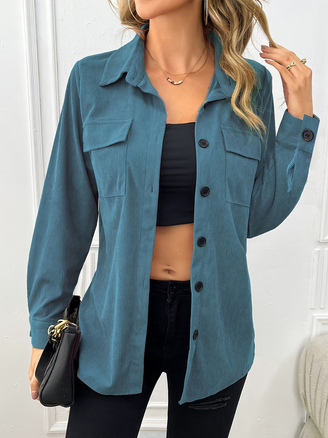 Cordjacke mit Reverskragen und aufgesetzten Taschen für Damen