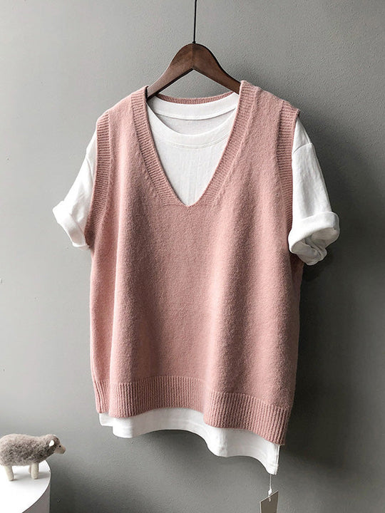 Damen Strickweste Mit V-Ausschnitt Und Lockerem Schnitt