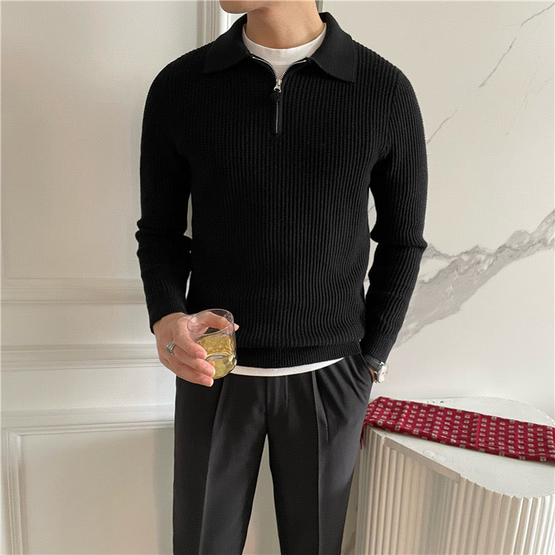 Herren Strickpullover Mit Halbzip Aus Baumwolle