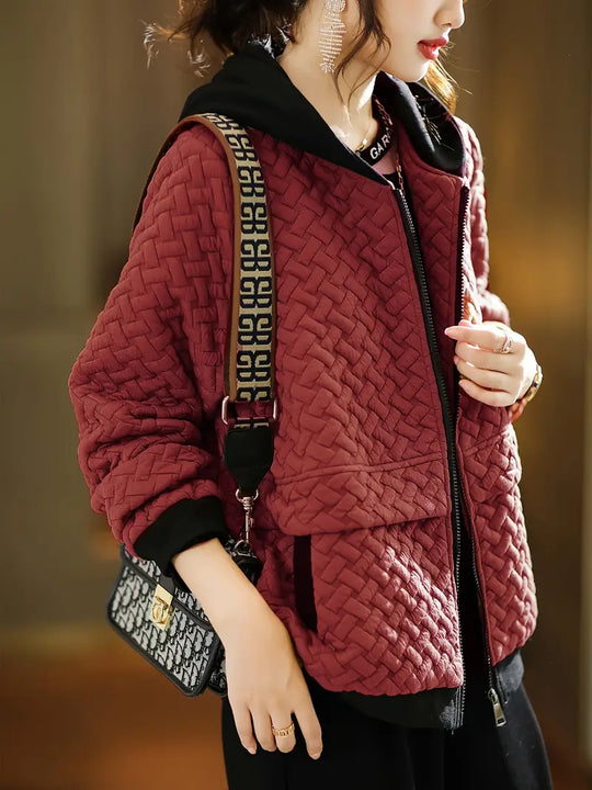Damen Steppjacke Mit Kapuze Und Strukturmuster