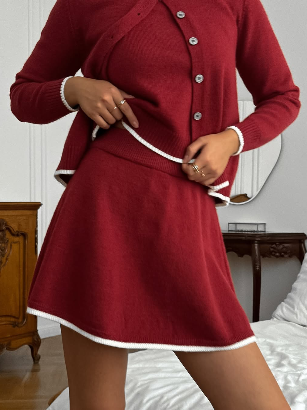 Damen Strick Set Dreiteilig Mit Blazer Top Und Rock