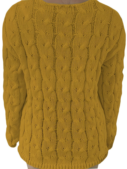 Grob gestrickter V-Ausschnitt Pullover mit Zopfmuster für Damen