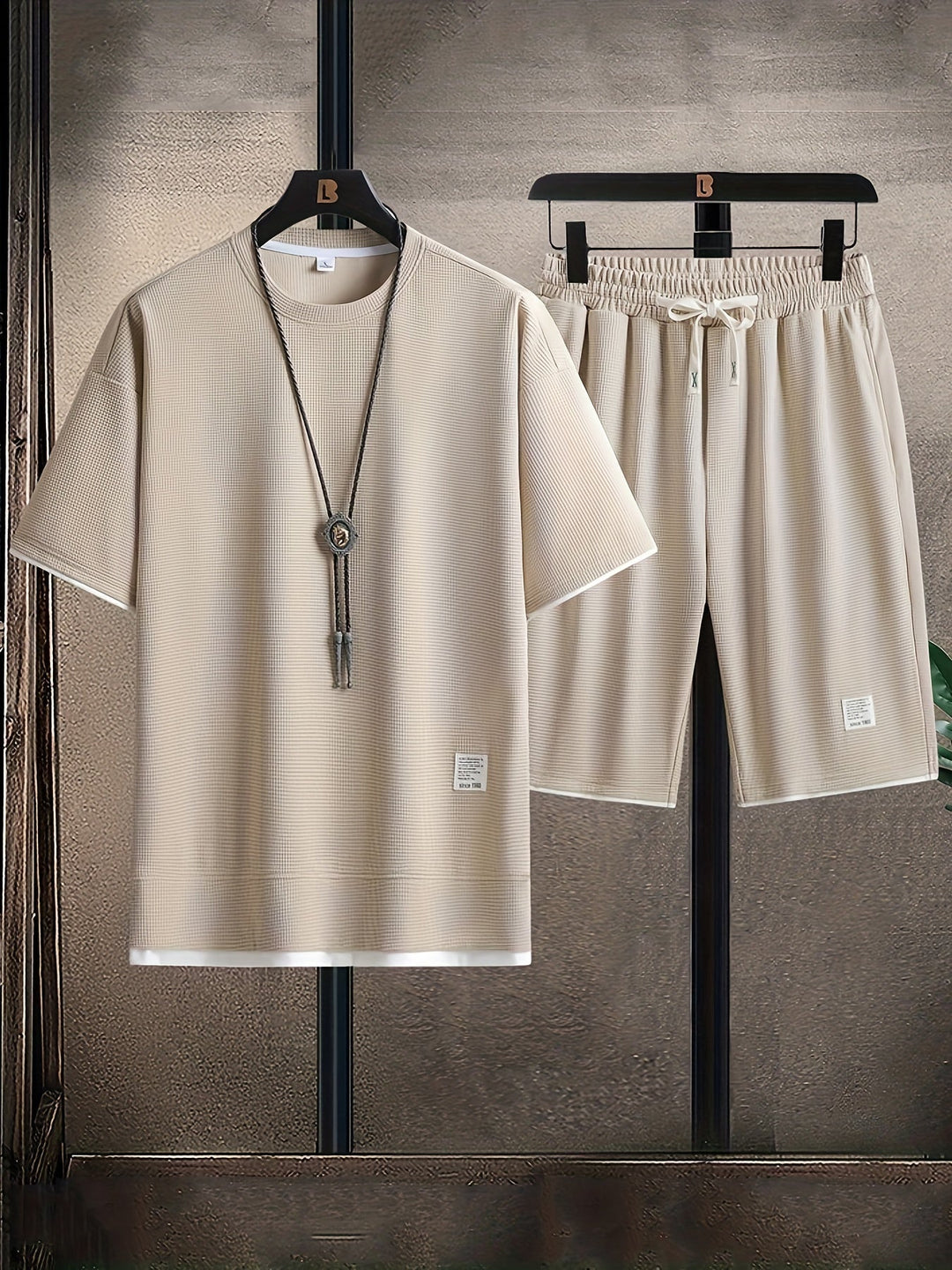 Herren Lounge Set Mit T Shirt Und Shorts Im Waffelmuster