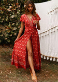 Rotes Boho Wickelkleid mit Herz-Ausschnitt