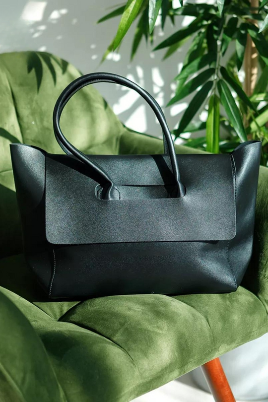 Monel Noir | Elegante große Handtasche aus veganem Leder mit Magnetverschluss für Damen