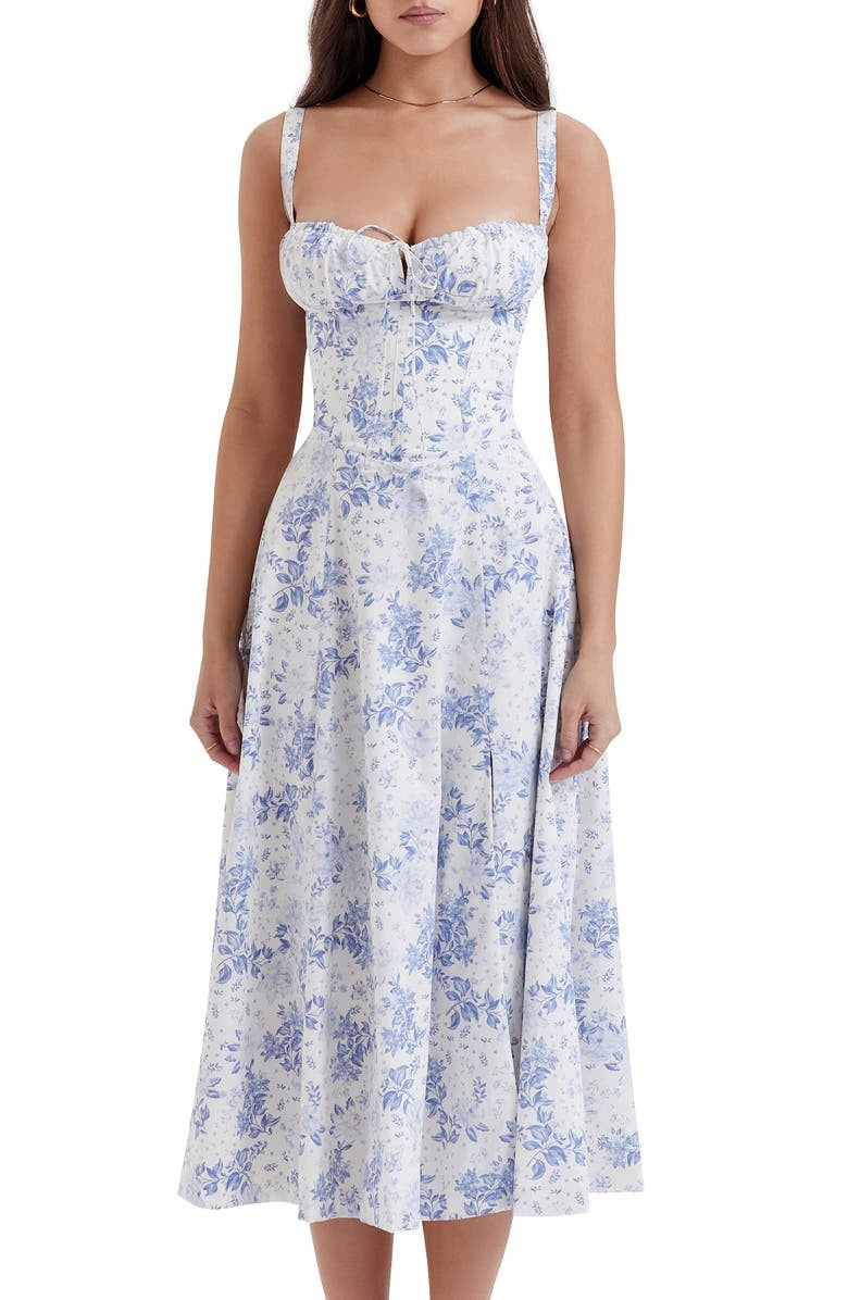 Florales Bustier Midriff Cutout Bodycon Kleid