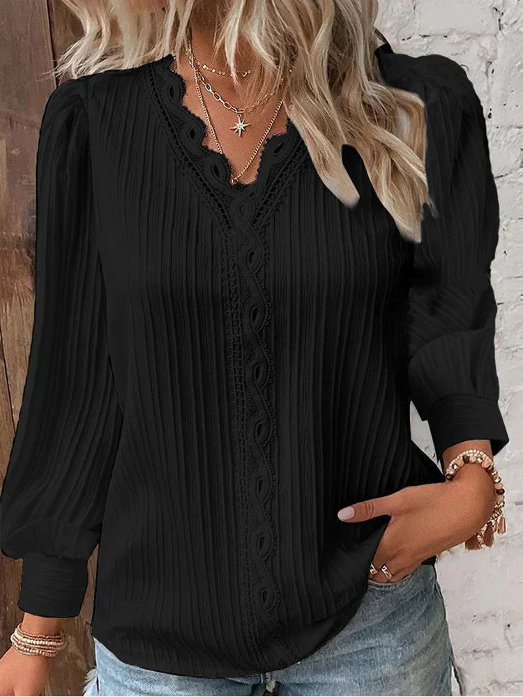 Chiffon-Spitzenbluse mit Puffärmeln