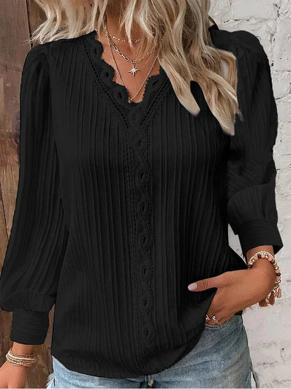 Chiffon-Spitzenbluse mit Puffärmeln
