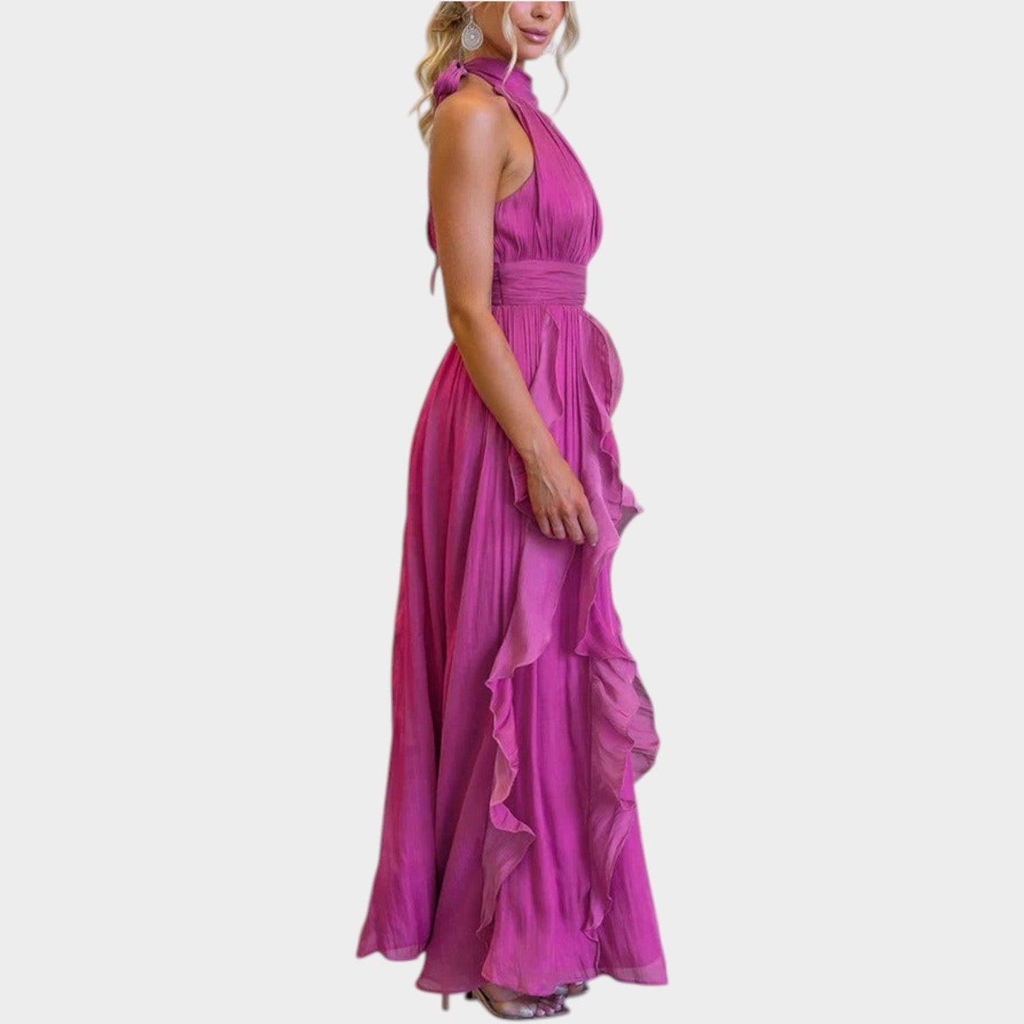 Elegantes Maxikleid mit Rüschen und Neckholder-Ausschnitt für Damen