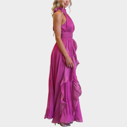 Elegantes Maxikleid mit Rüschen und Neckholder-Ausschnitt für Damen