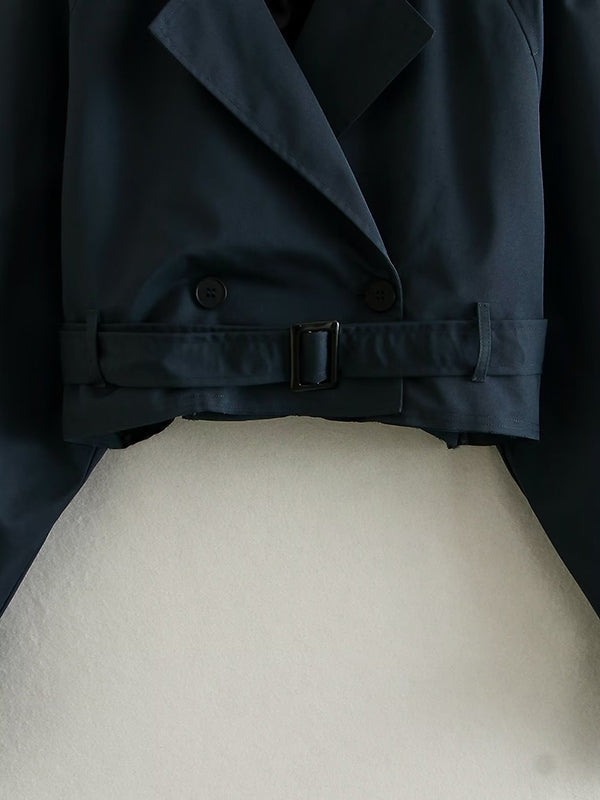 Damen Trenchjacke Kurz Mit Reverskragen