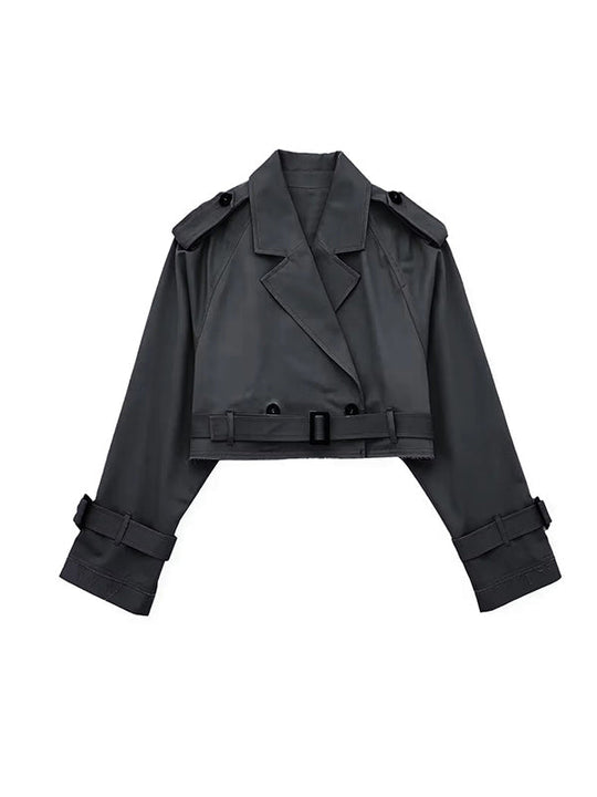 Damen Trenchjacke Kurz Mit Reverskragen