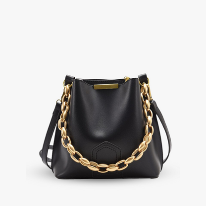 Vegane Leder-Beuteltasche mit goldener Kettenhenkel
