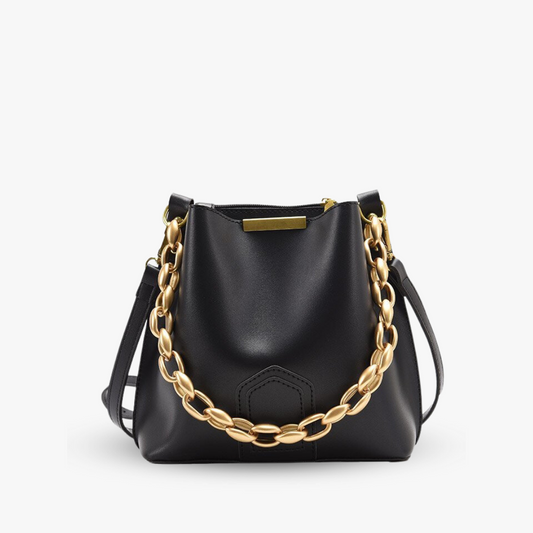 Vegane Leder-Beuteltasche mit goldener Kettenhenkel