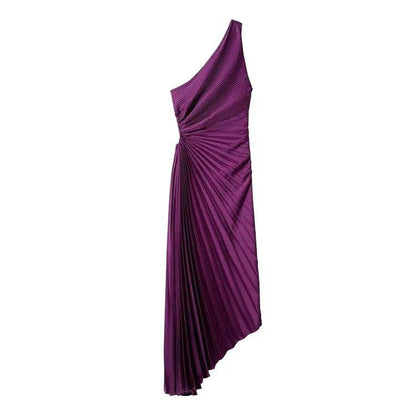 Asymmetrisches Plissee Midi-Kleid aus Poly-Georgette