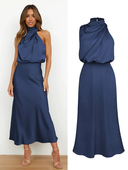 Damen Satin Midikleid mit asymmetrischem Ausschnitt