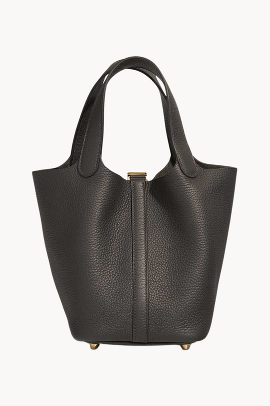 Lumière Noir | Kompakte Handtasche aus genarbtem veganem Leder mit goldenen Details für Damen