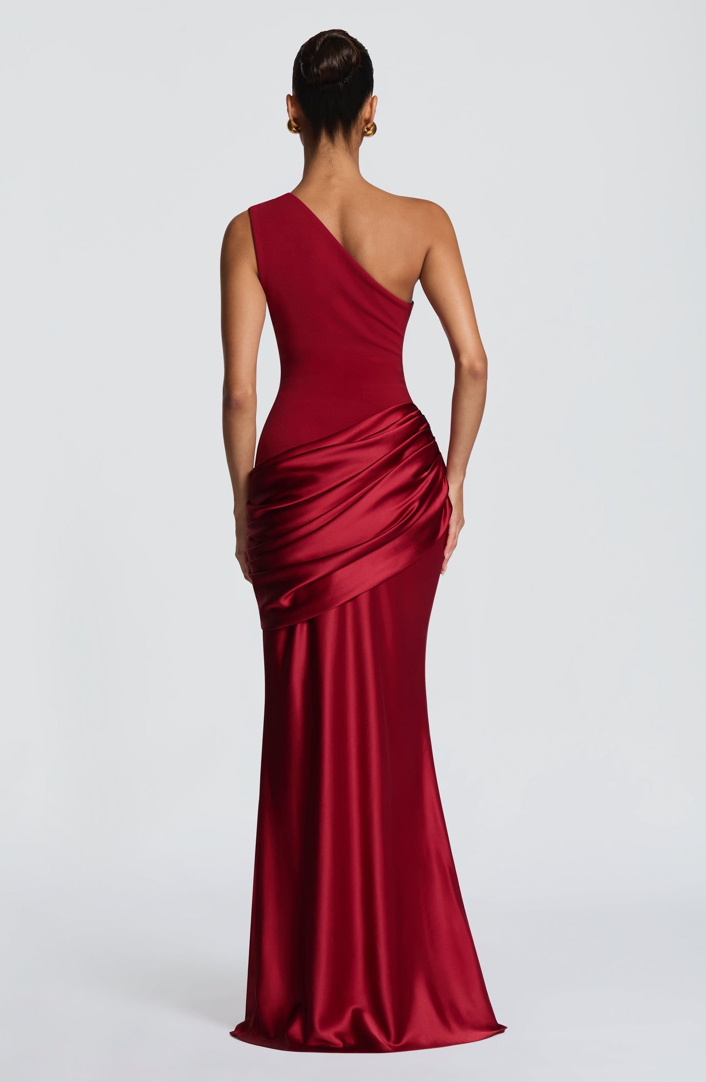 Ein-Schulter Crepe Satin Maxikleid Damen