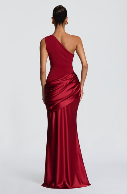Ein-Schulter Crepe Satin Maxikleid Damen