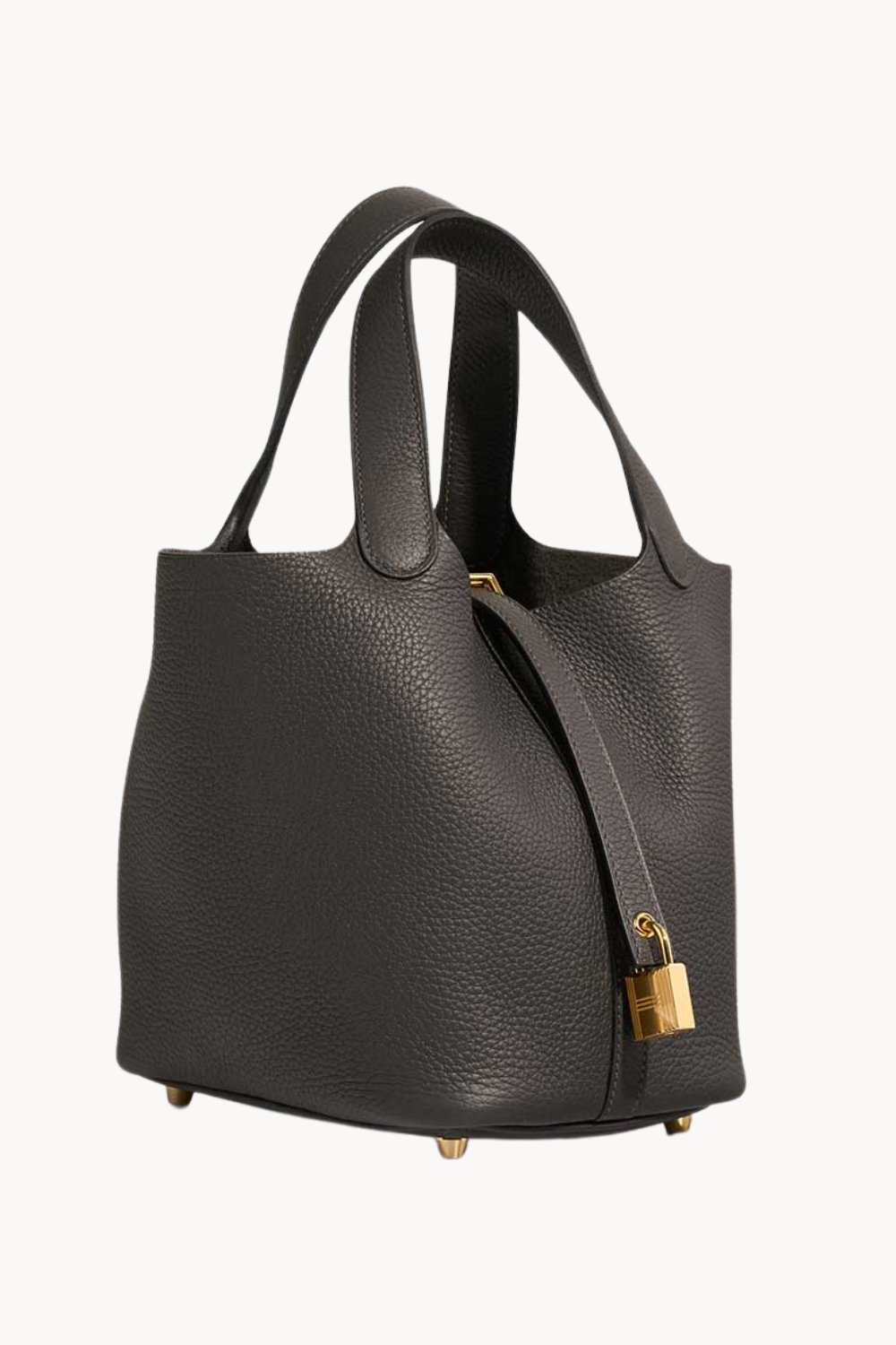 Lumière Noir | Kompakte Handtasche aus genarbtem veganem Leder mit goldenen Details für Damen