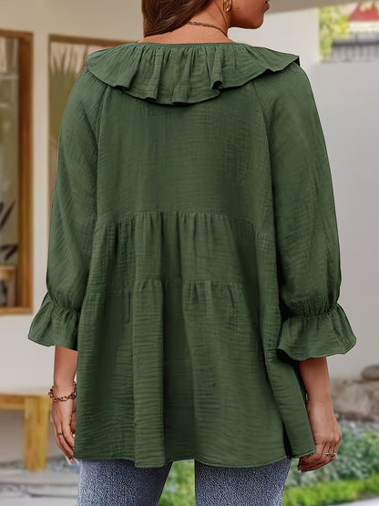 Elegante Bluse mit Rüschensaum am Ausschnitt für Damen