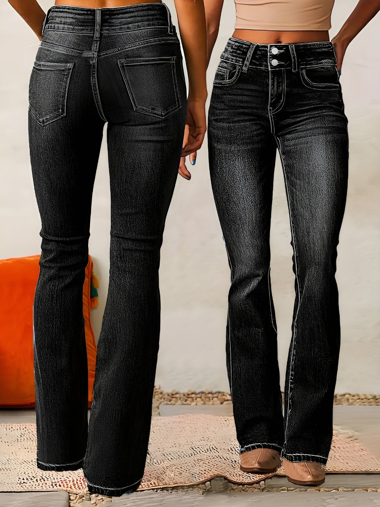 Damen Schlagjeans Mit Hohem Bund Im Retro Stil