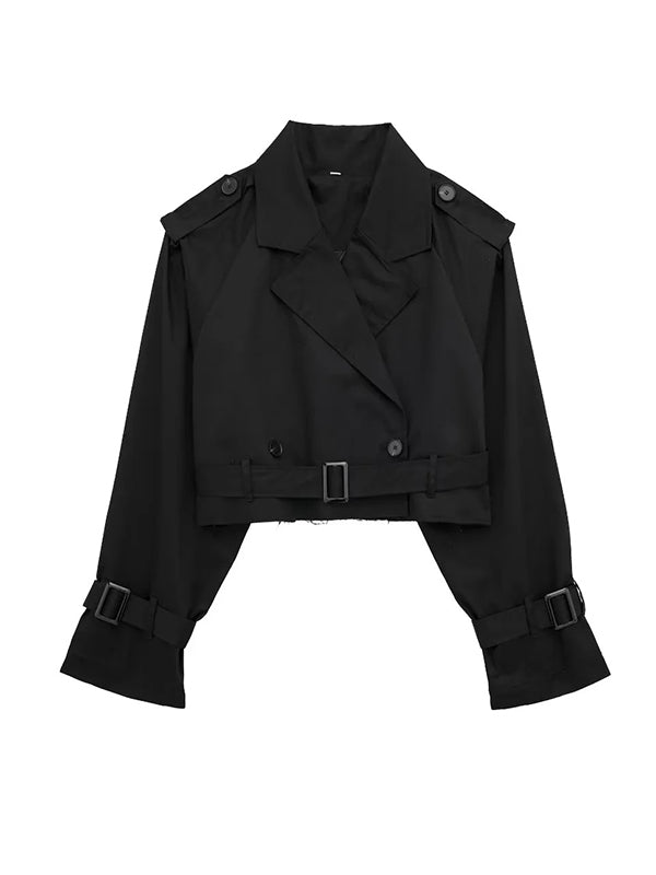 Damen Trenchjacke Kurz Mit Reverskragen